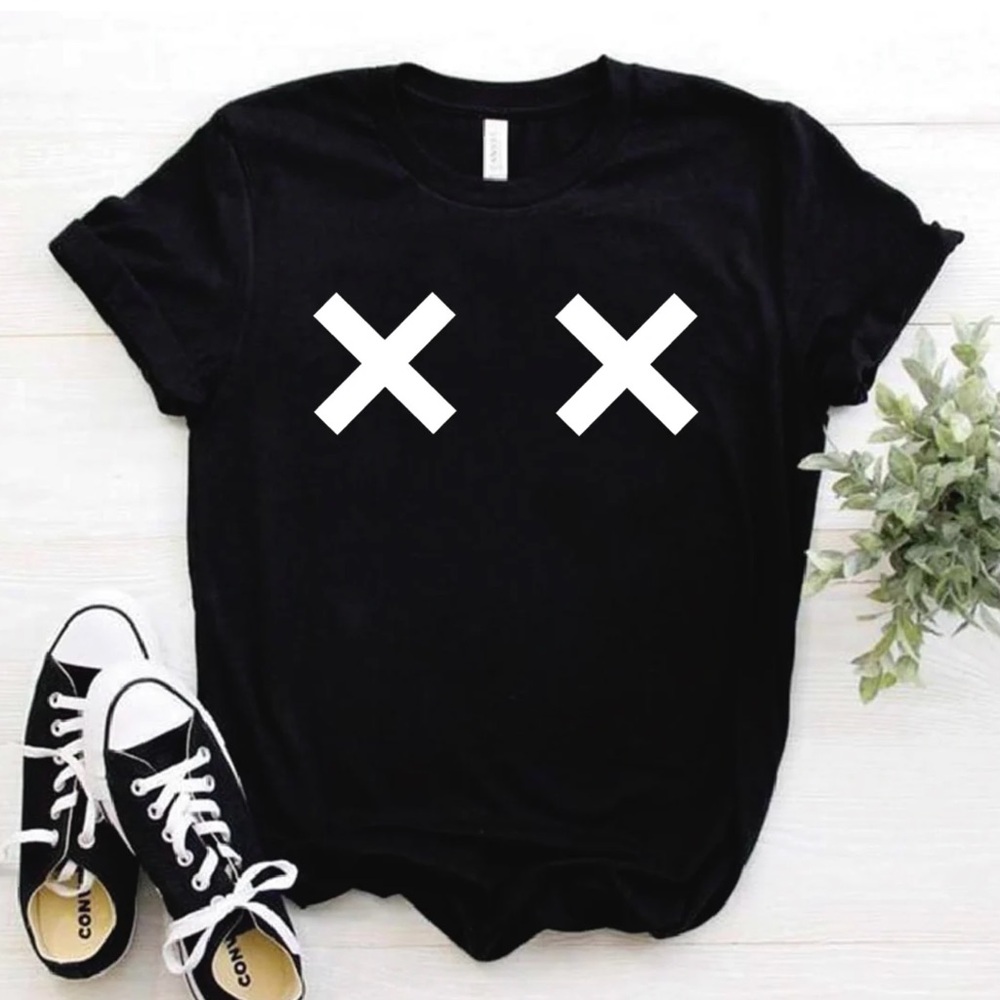 Black shirt with x on the boobies size large